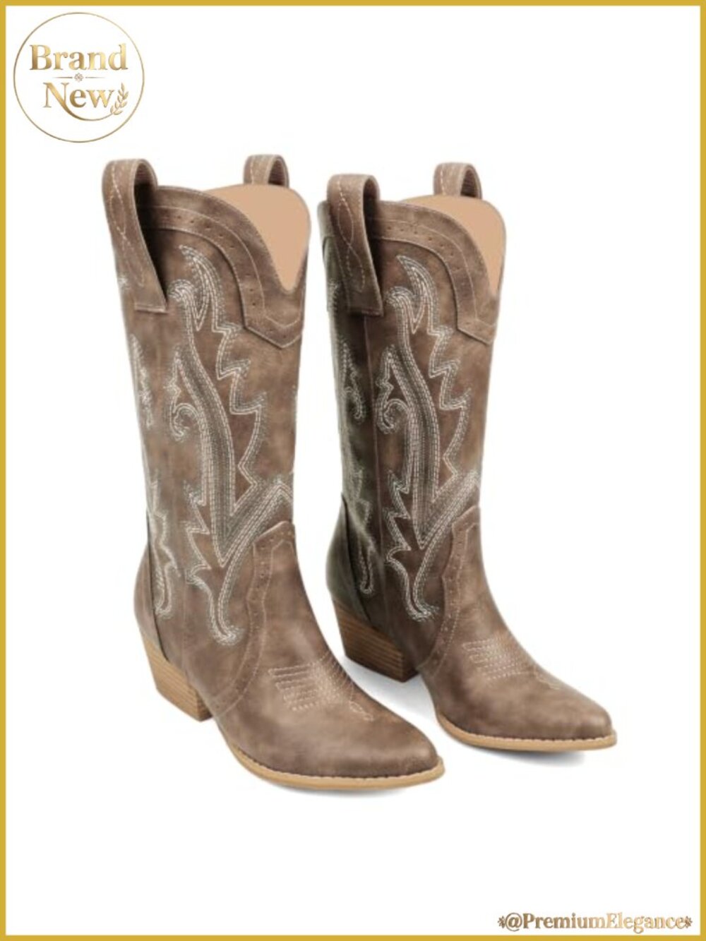 Mid Calf Cowboy Boots Pointed Toe Pull On Faux Leather Women's Western
